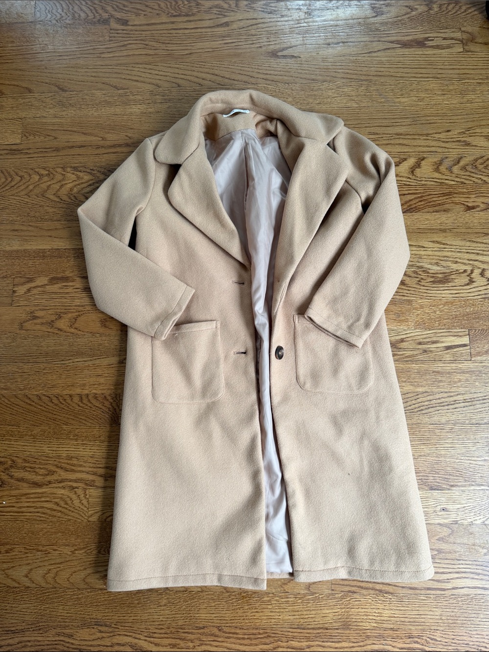SHEIN Kids Beige Long Notch-Collar Trench Coat